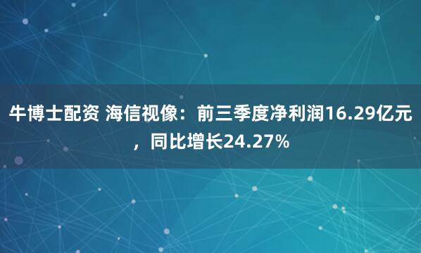 牛博士配资 海信视像：前三季度净利润16.29亿元，同比增长24.27%